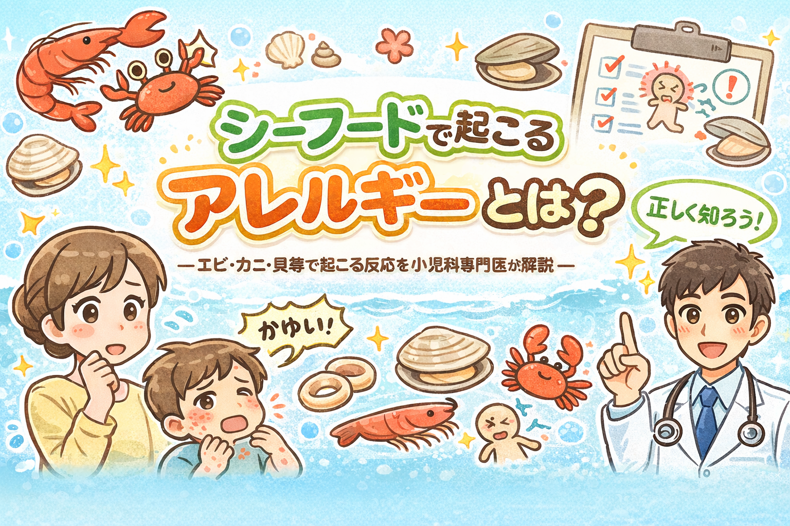 シーフードで起こるアレルギーとは？― エビ・カニ・貝等で起こる反応を小児科専門医が解説