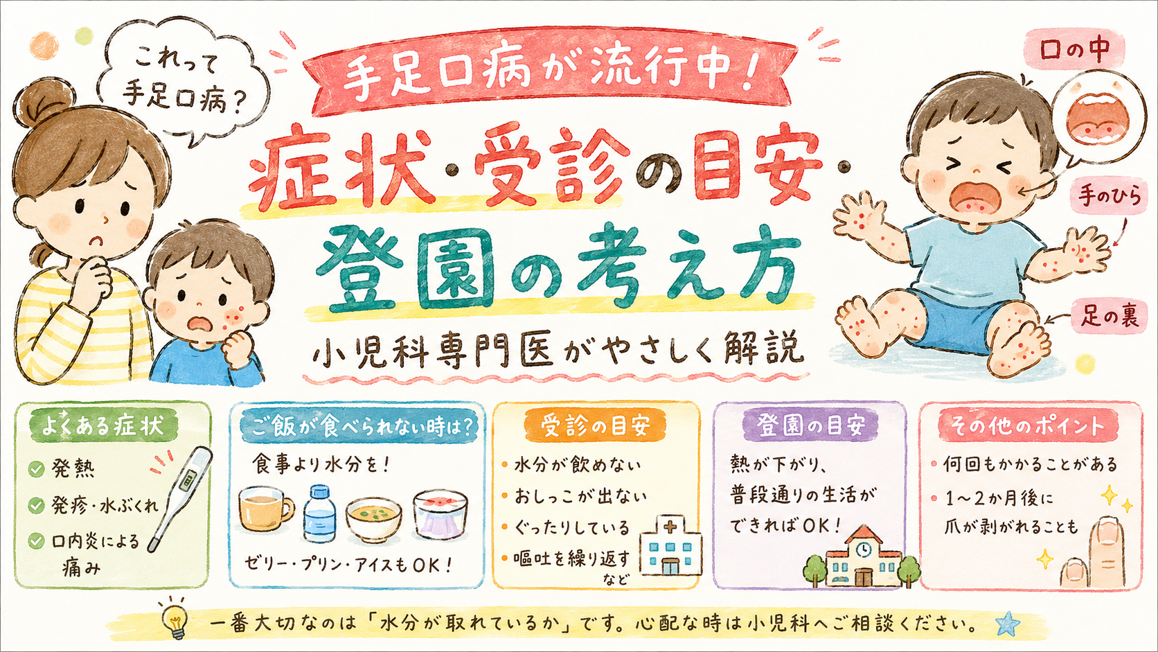 手足口病が流行中！―症状・受診の目安・登園の考え方を小児科専門医が解説