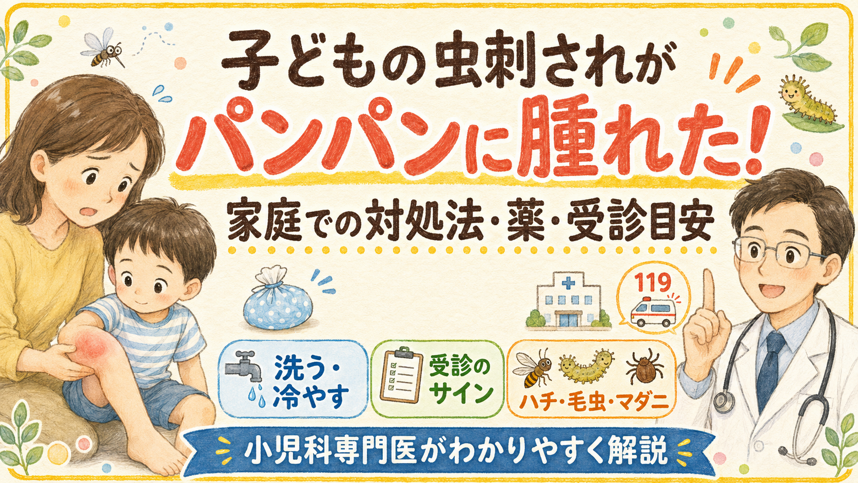 子どもの虫刺されがパンパンに腫れた!ー家庭での対処法・薬・受診目安を小児科専門医が解説